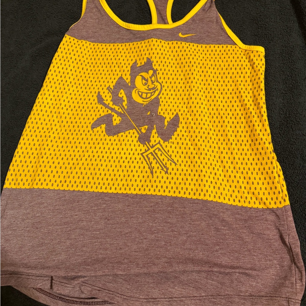 Nike Yellow and Maroon Mesh Graphic Racerback Tank